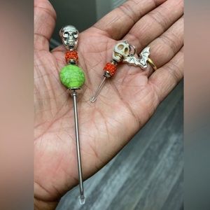 Set of 2 Orange and Green Stainless Steel Beaded Glue Bottle Stopper/Pokey Tool